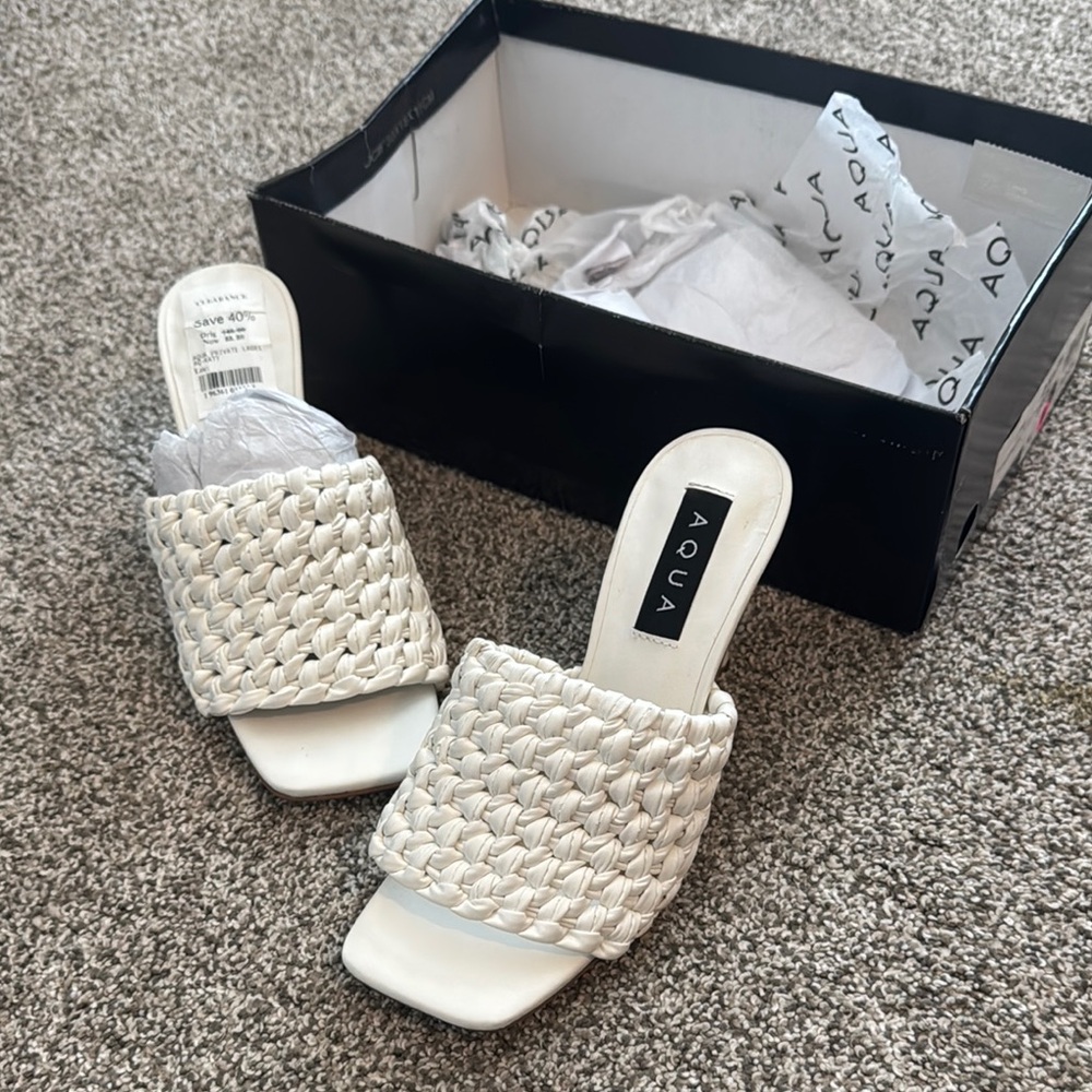 AQUA Women's Cream Woven Slide Sandals